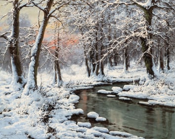 Laszlo Neogrady, Winter Scene of Sunset in Woods.