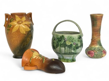 Lot: 3 Roseville Pottery Vases, Weller Vase.