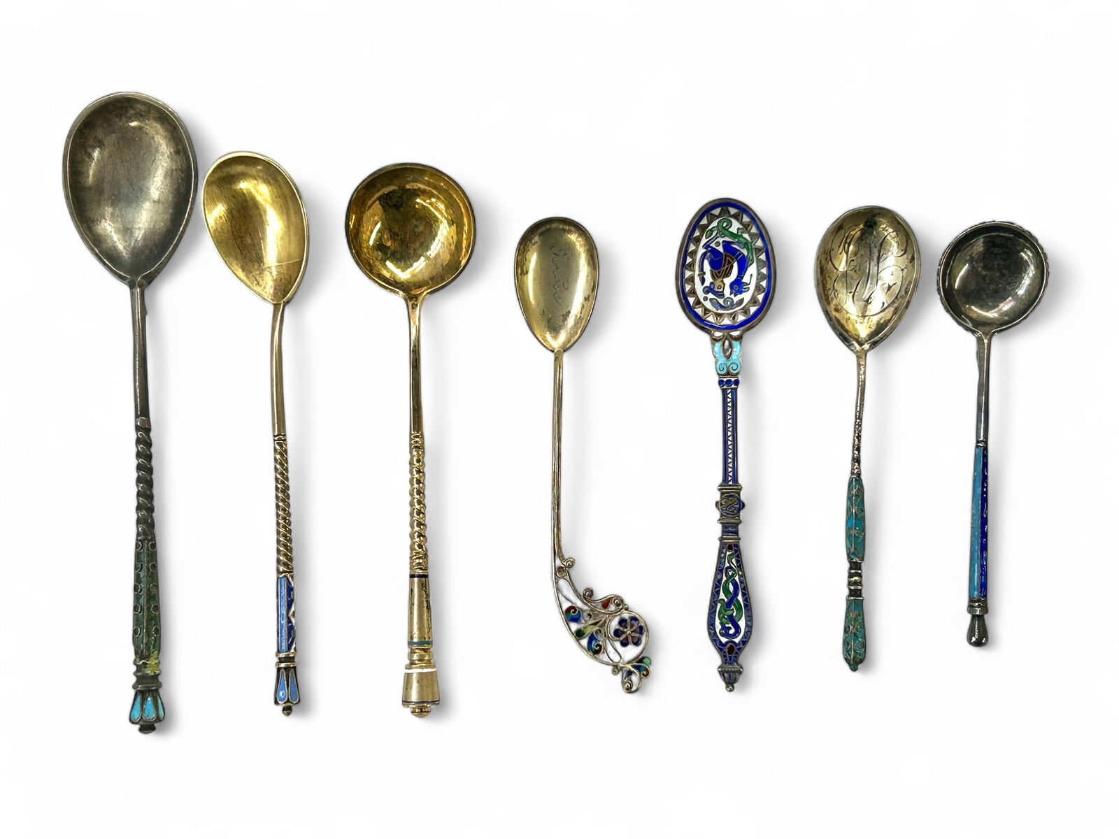 Lot of Mostly Russian Silver & Enamel Spoons. (1 of 12)