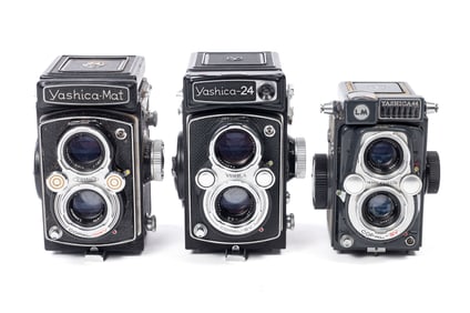 Three Yashica Twin Lens Reflex Cameras.