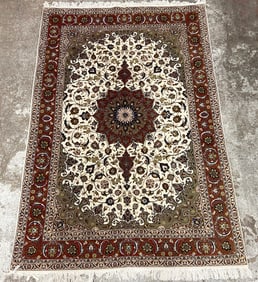 6' 6" x 9' 8" Beige Tabriz Rug.