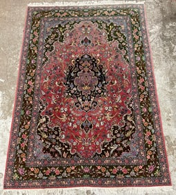 6' 9" x 9' 10" Rose Tabriz Rug, Many Bird Designs.