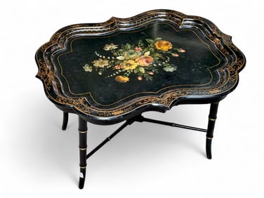 Tole Style Coffee Table w/ Flower Bouquet & Inlay.