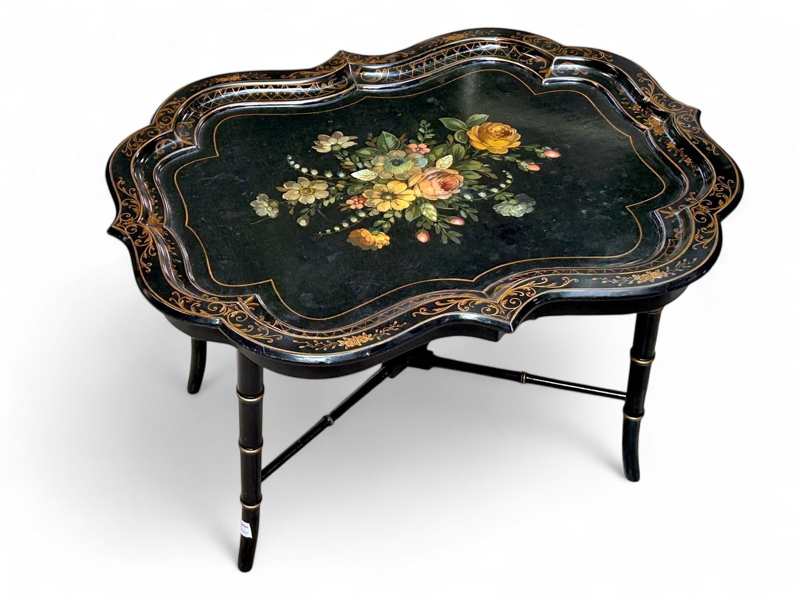 Tole Style Coffee Table w/ Flower Bouquet & Inlay. (1 of 12)