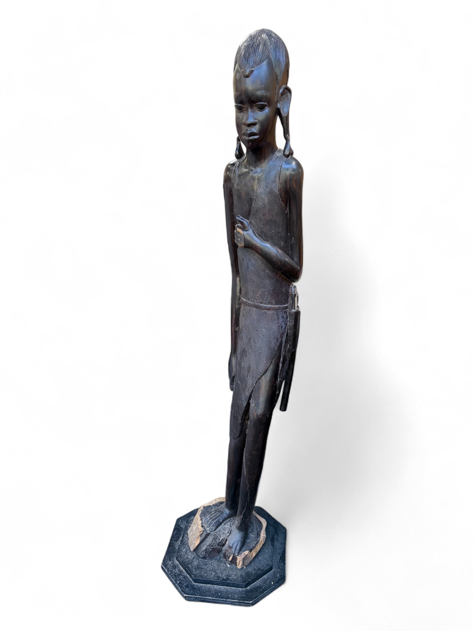African Carved Dark Wood Figure Statue - Over 4'. (1 of 8)