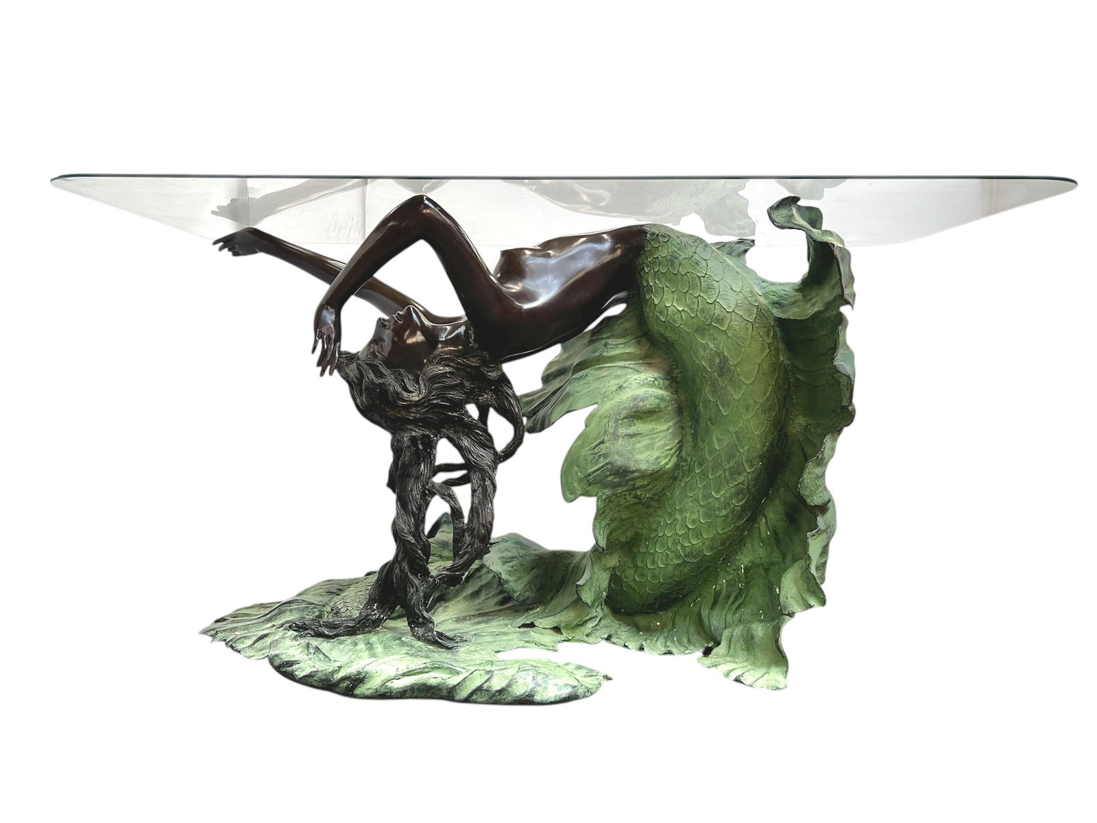 Large Bronze Mermaid Glass Top Table. (1 of 11)