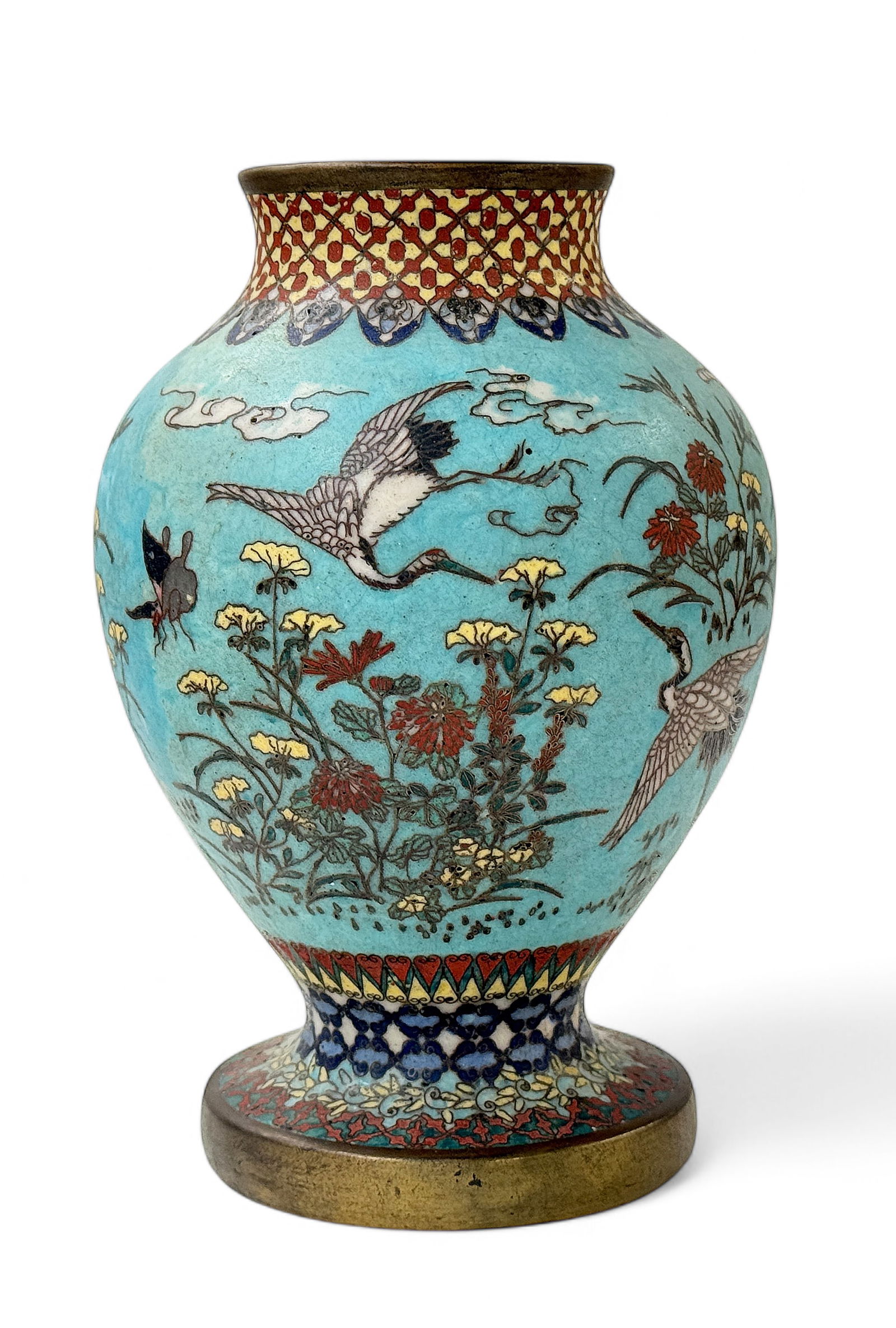 7" Tall Japanese Cloisonne Bronze Vase. (1 of 7)