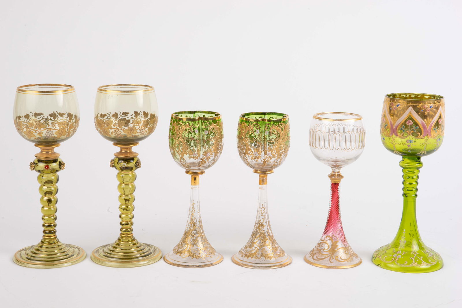 Lot of 6 Hand Painted Moser Glass Goblets. (1 of 18)