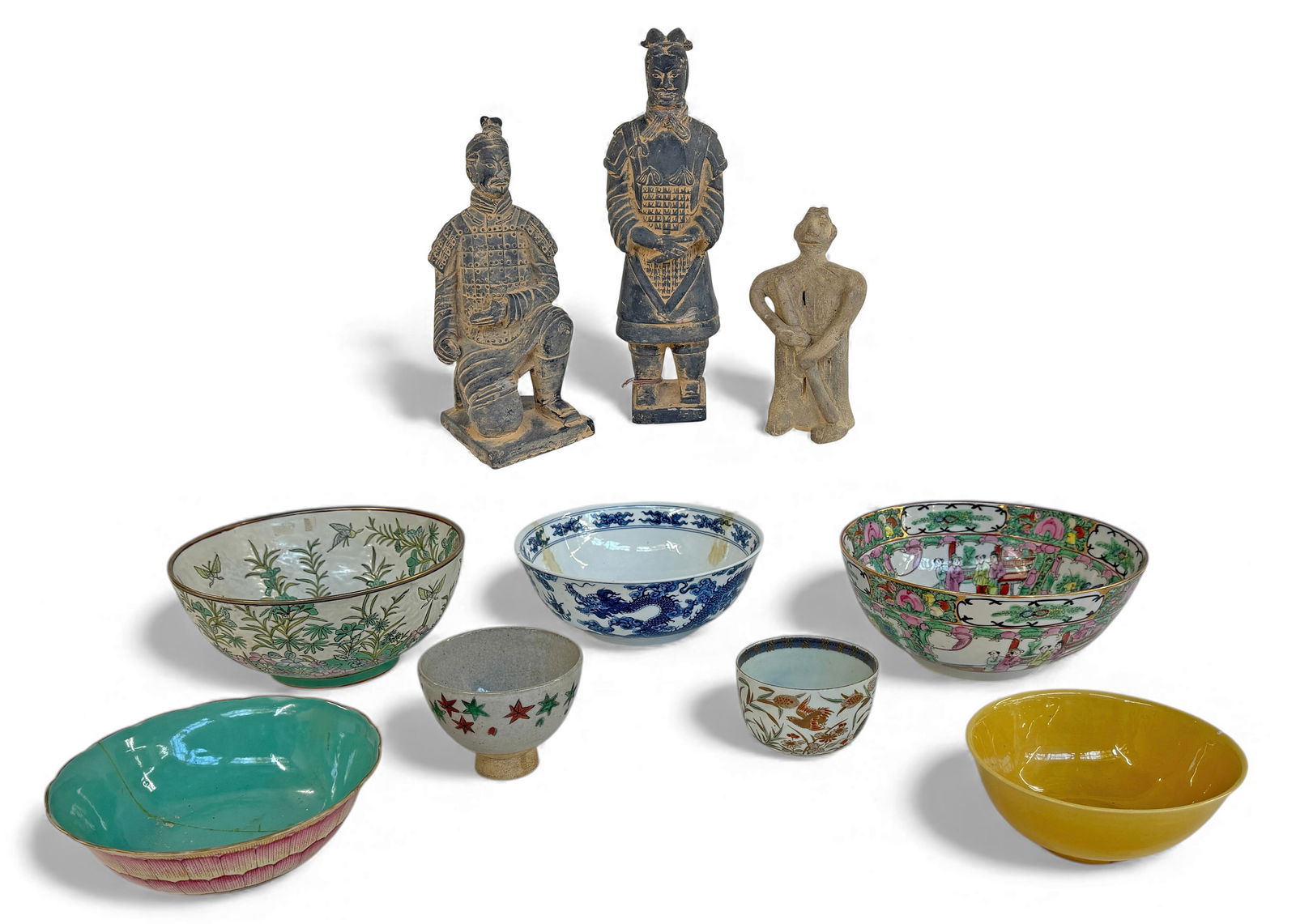 Lot of 10 Asian Items - Bowls & Figurines, As Is. (1 of 10)