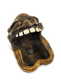 Antique Japanese Wood Carving, Man w/ Open Mouth.