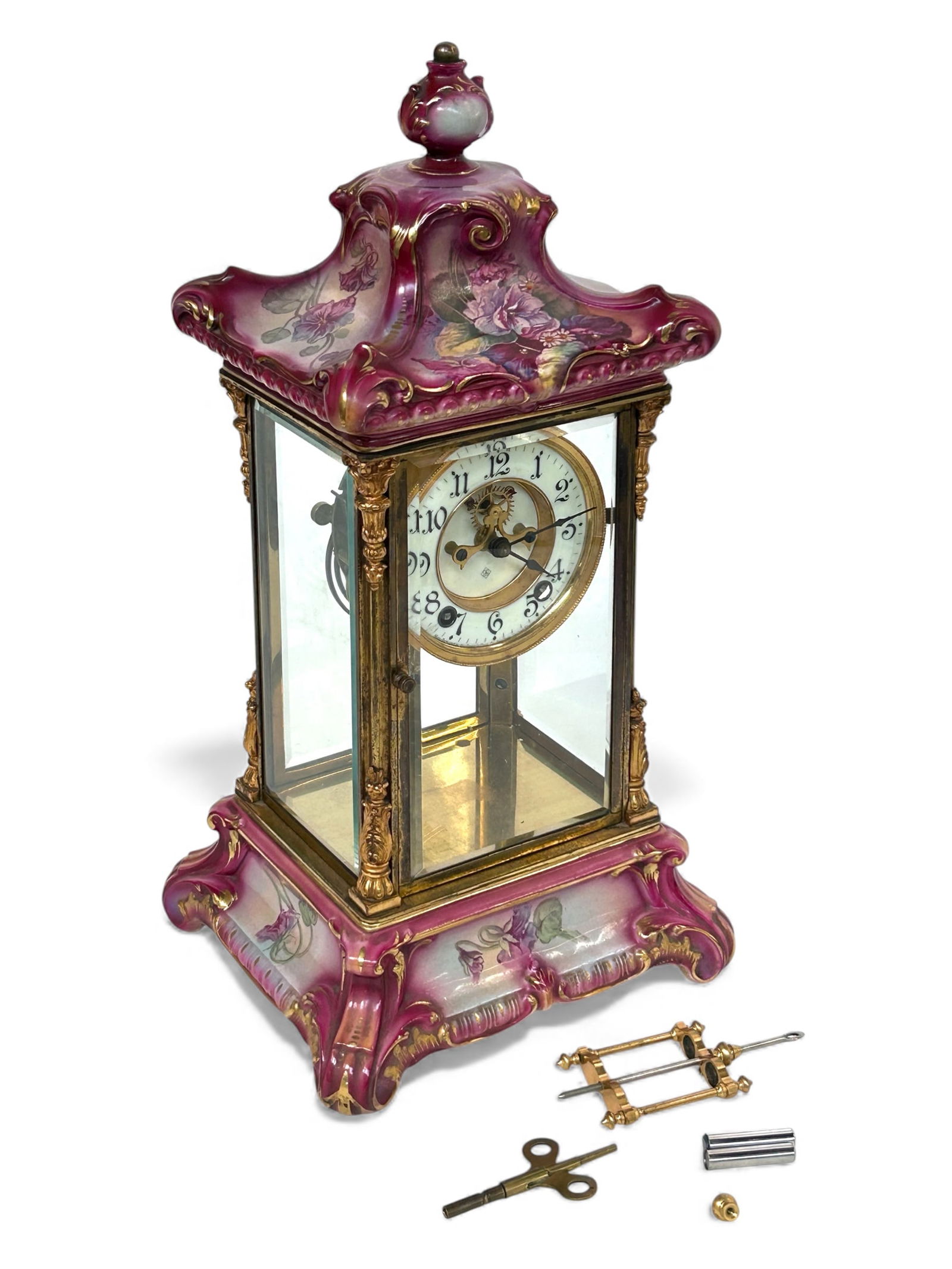 Ansonia Transferware & Gilt Porcelain Mantel Clock (1 of 17)