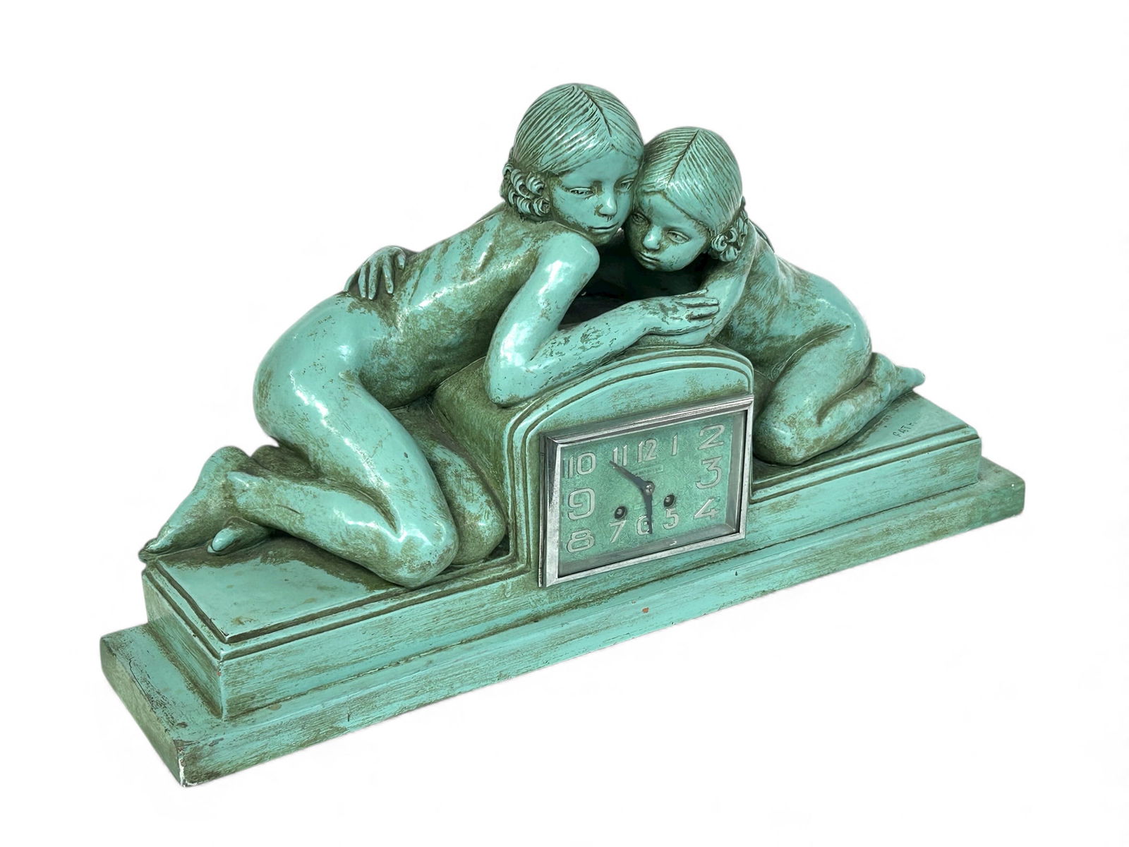 La Gerbe D'Or Figural Art Deco Clock, Sgd. Fath (1 of 14)