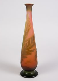 Signed "Galle" Cameo Glass Solifleur Vase w/ Ferns