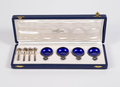 Georg Jensen Set of Sterling Salt Cellars & Spoons