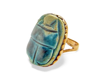 10K Yellow Gold Ring w/ Egyptian Scarab.