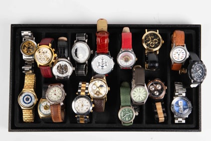 18 Wristwatches - Military, Skeleton, Chronograph.