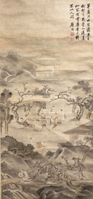 Antique Ink & Color on Paper Scroll After Tang Yin