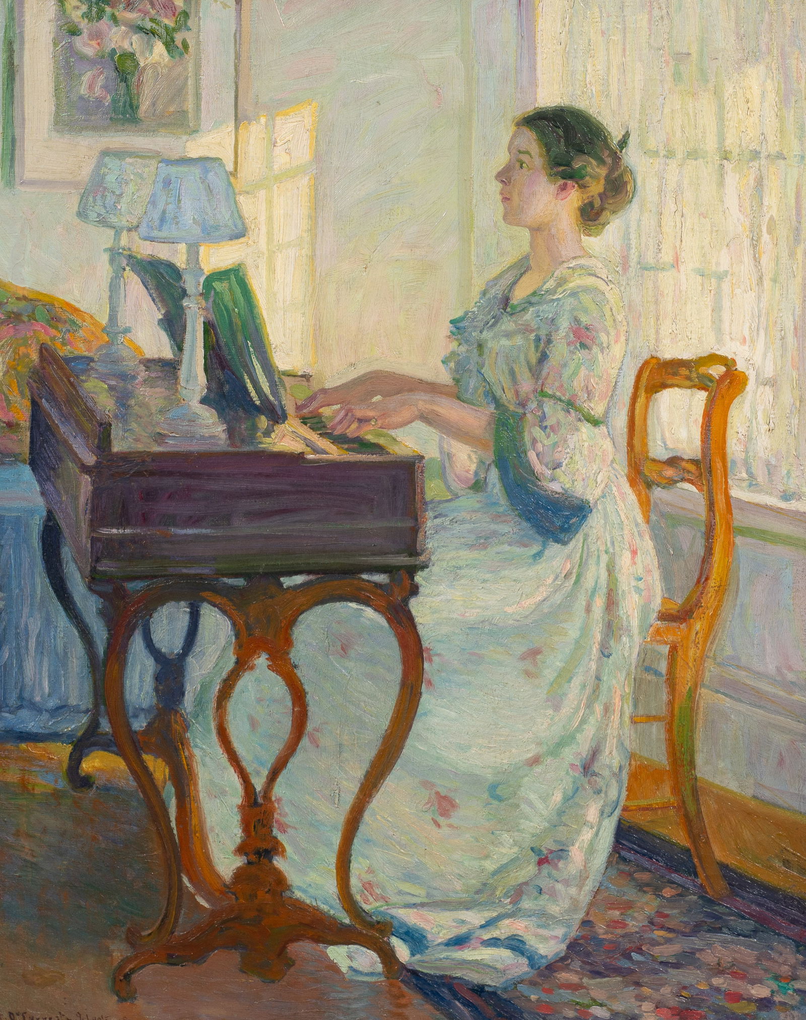 Woman Playing Piano, Painting by Fred Schook. (1 of 5)