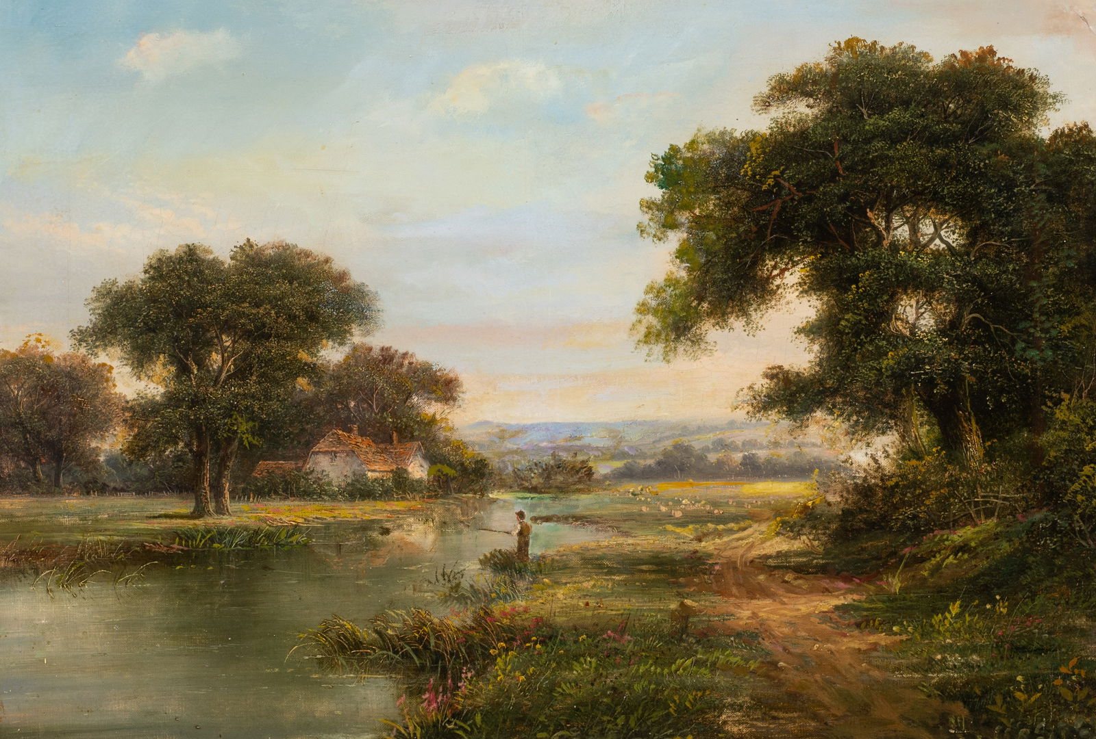 Antique Bucolic Landscape Painting, Unsigned. (1 of 5)