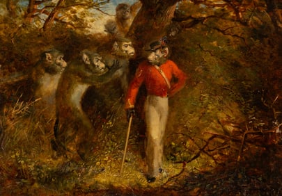 Antique Anthropomorphic Singerie Painting.