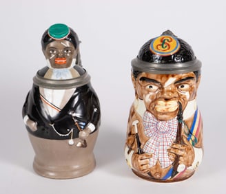 Pair of German Black Character Steins - Student.