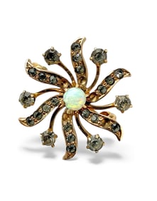 Antique 10K Gold Brooch w/ Opal & Gray Stones.