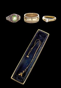 Lot: 14K Gold Necklace, 925 Ring & LTM Ring.