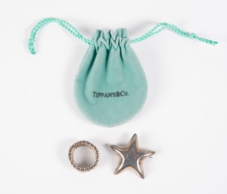 Tiffany & Co. Sterling Mesh Ring & Star Brooch.