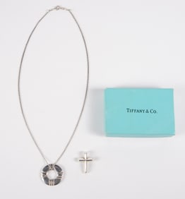 925 Tiffany & Co. Atlas Necklace & Cross Pendant.