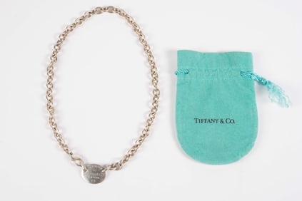 Return to Tiffany 925 Oval Tag Choker Necklace.