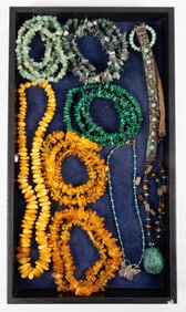 Lot of Gemstone Necklaces - Amber, Malachite, 925.