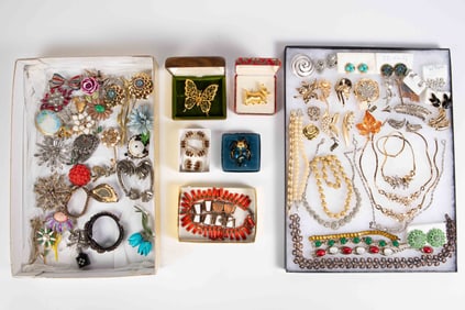 Lot of Vintage Costume Jewelry- Trifari, Hobe, Etc