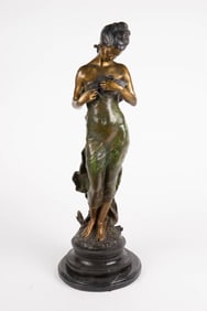 After Hippolyte Moreau Bronze of Woman w/ Bird.