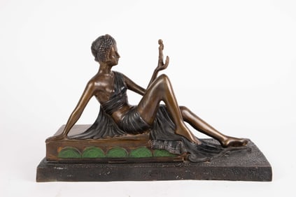 Art Deco Style Bronze of Reclining Female Dancer.