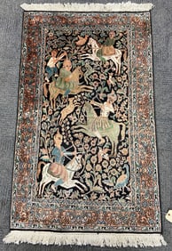 2' 7" x 4' 1" Silk Hunting Design Rug.