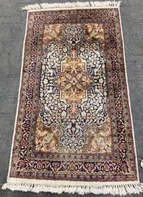 2' 11" x 4' 11" Cream Colored Silk Rug w/ Birds.