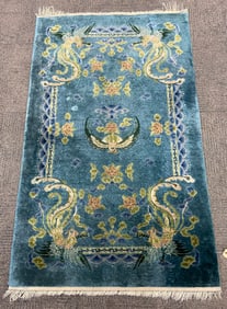 3' x 5' 1" Blue Silk Dragon Chinese Rug.