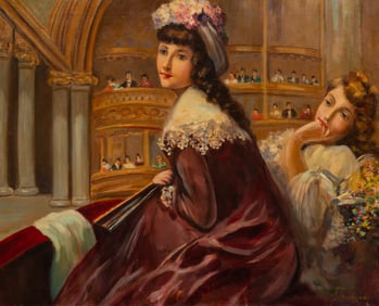 Ladies at the Theater, Painting Sgd. Califano.