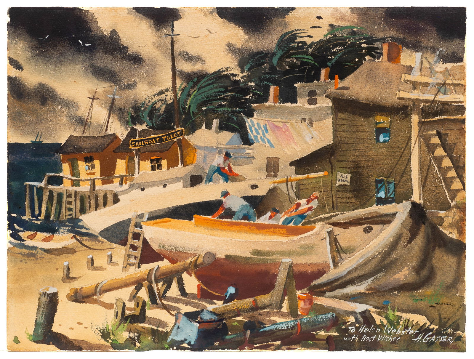Bustling Harbor Scene, Watercolor by Henry Gasser. (1 of 4)