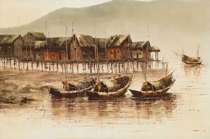 Mid-Century Style Harbor Scene, Peter C. Wong.