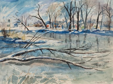 River Landscape Watercolor, David Driesbach.