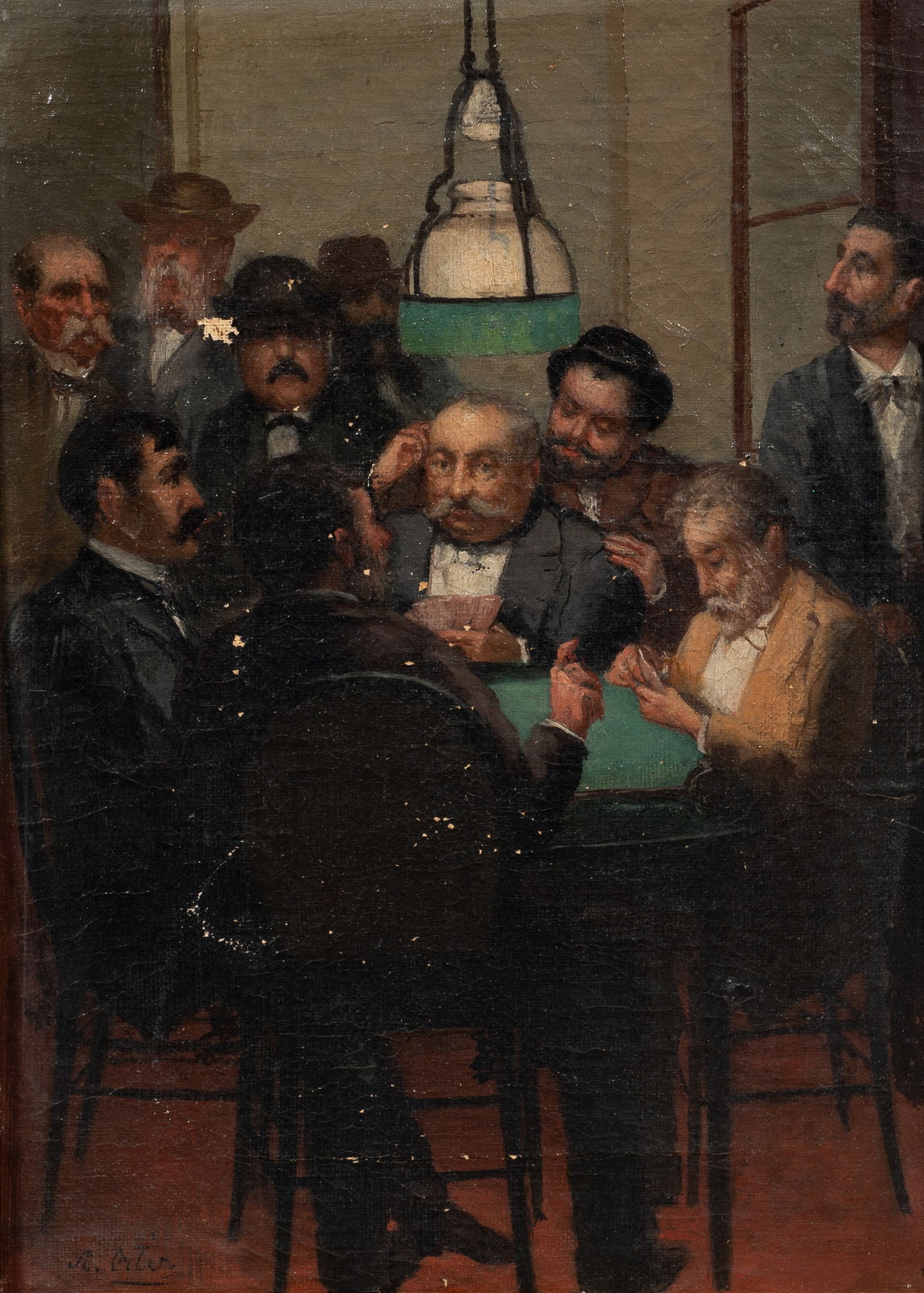 Men Playing Cards, Painting Signed A. Cortes. (1 of 6)