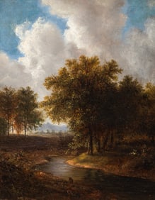 Antique Painting of a Wooded Creek, Unsigned.