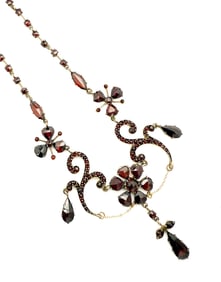 Antique Festoon Necklace w/ Rose Cut Red Stones.