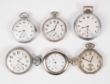 Lot of 6 Elgin Open Face Pocket Watches.