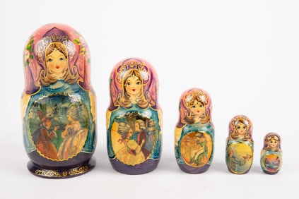 Hand Painted "Cinderella" Russian Nesting Dolls.