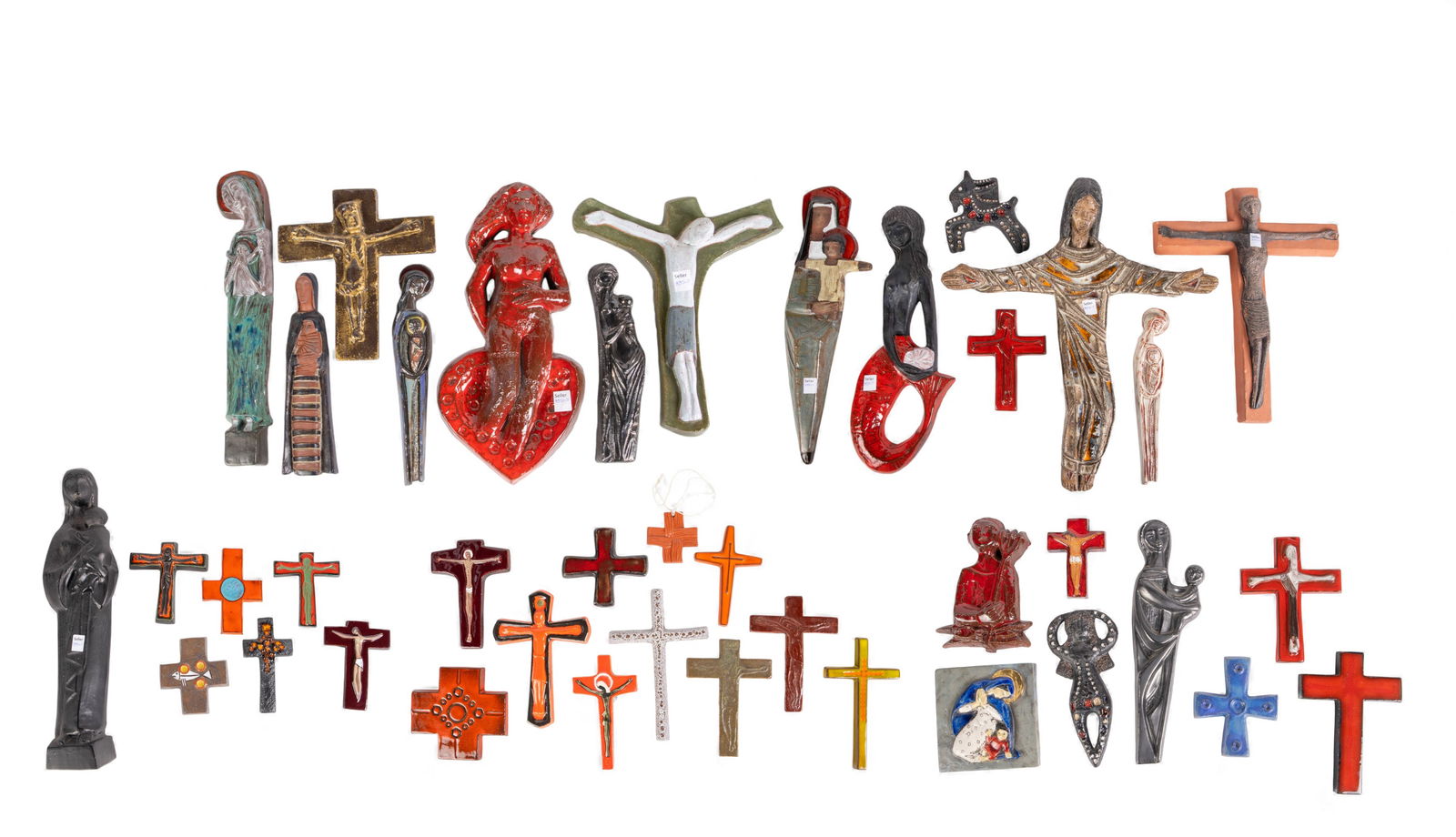 Lot of Mostly Religious Pottery Wall Sculptures. (1 of 11)