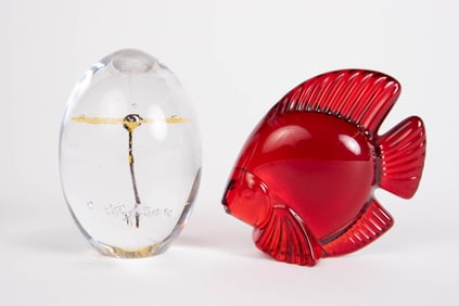 Lot of 2 Daum France Crystal Paperweights.