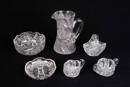 Lot of 6 Cut Glass Pcs., inc. Brilliant Cut Glass.