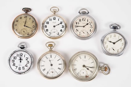 7 Vintage Pocket Watches - American Waltham, Etc.